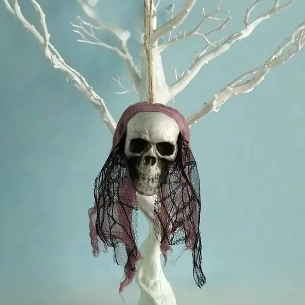 Halloween Skull Decorations,Foam Skull Hanging Ornaments,Bride Clothes Bone Head ,Haunted House Horror Decoration Props
