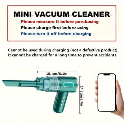 Portable Wireless Car Vacuum Cleaner with Strong Suction USB Rechargeable Mini Vacuum for Car Home Office Compact Spaces