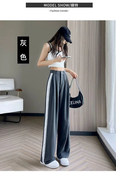 Wide-leg Pants for Women in Spring and Autumn High Waist Loose Straight Slim Striped Floor-moving Suit Pants