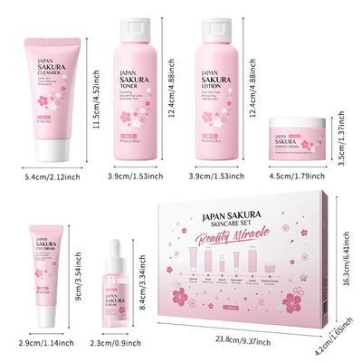 LAIKOU Sakura Skin Care Sets Facial Cleanser Eye Creams Face Cream Serum Lotion Toner Brightening Moisturizing Face Care Kit
