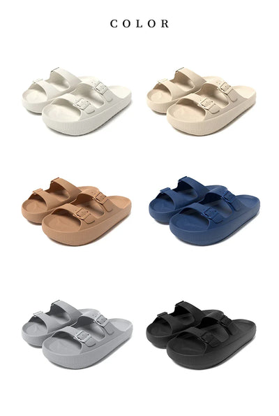 Women's Slippers Fashion Thick Sole Double Buckle Sandals Men Pool Beach Garden Quick Dry Open Toe Indoor Outdoor Shoes