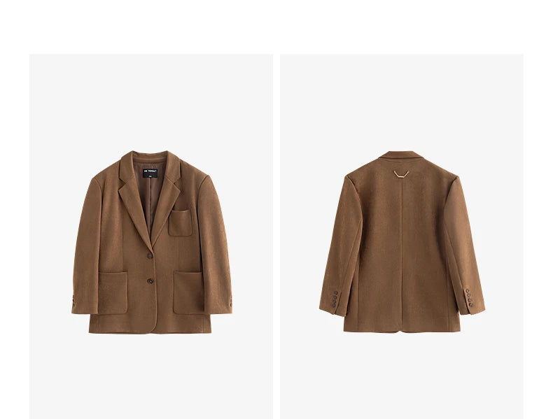 TOYOUTH Women Blazer 2025 Autumn New Barn Style Retro Brown Suede Lightweight Lapel Collar Single Breasted Button Suit Coat