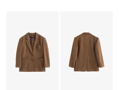 TOYOUTH Women Blazer 2025 Autumn New Barn Style Retro Brown Suede Lightweight Lapel Collar Single Breasted Button Suit Coat