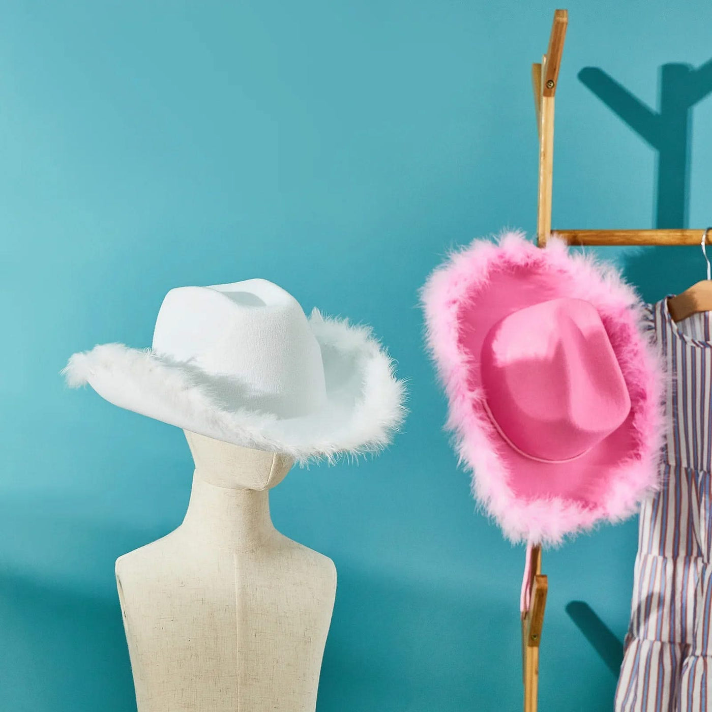 Women's Cowboy Hat, Adult Solid Color Furry Trim Wide Brim Hat Female Cap for Dating Party
