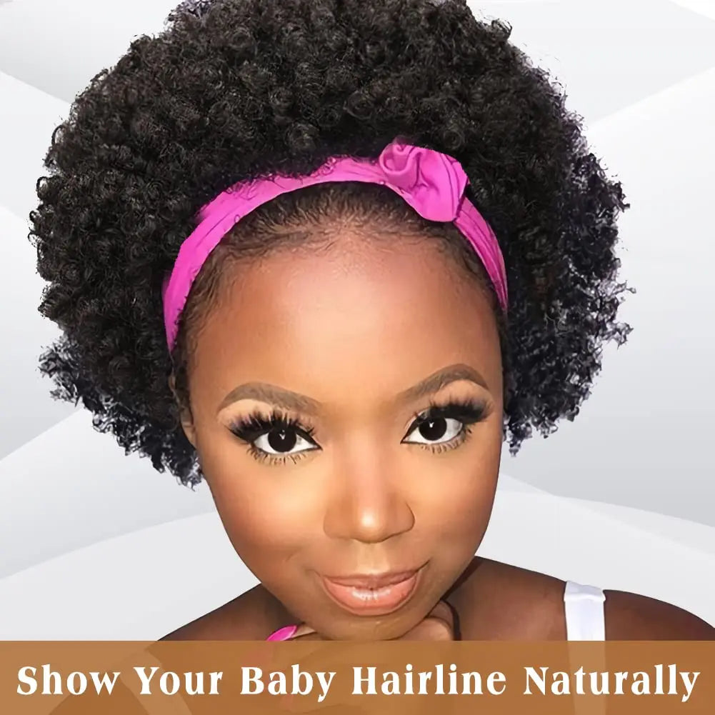 Short Curly Headband Wig Human Hair Wigs For Women Afro Kinky Curly Full Machine Made Brazilian Remy CheapTurban Wigs Wigs