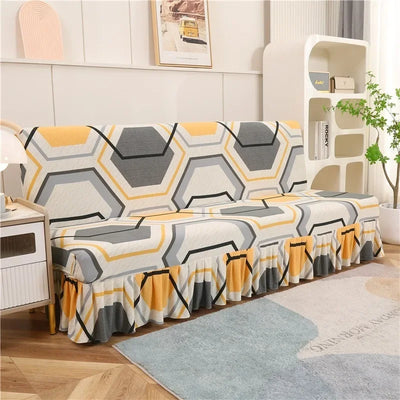 1/2/3Seater Sofa Bed Cover with Skirt Elastic Printing Seat Cover Armless Sofa Bed Cover Sofa Covers for Living Room Home Decor