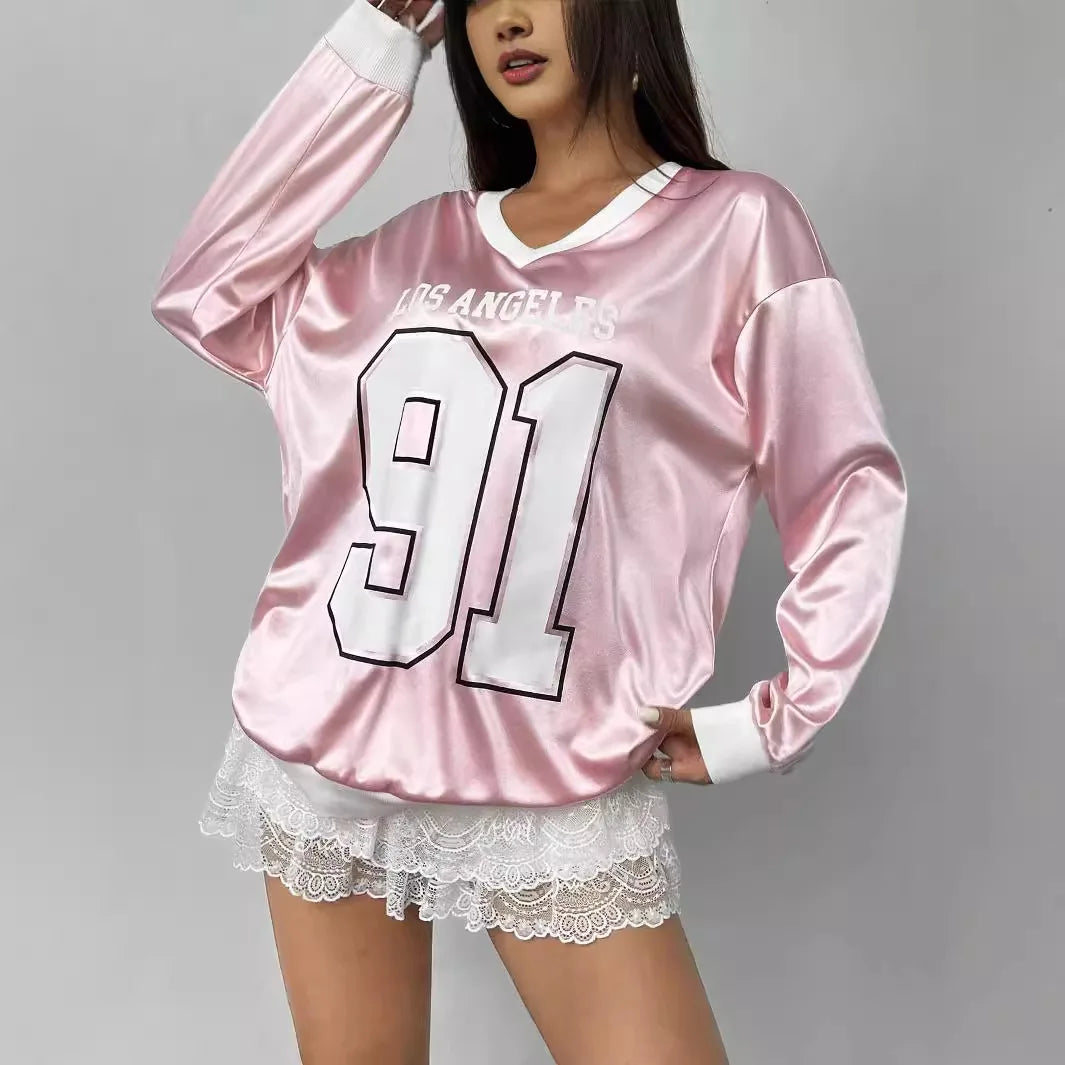 Sporty Activewear Number Printed T Shirt Casual Loose O-Neck Short Sleeve Tees Women 2025 Summer Fashion Streetwear Lady