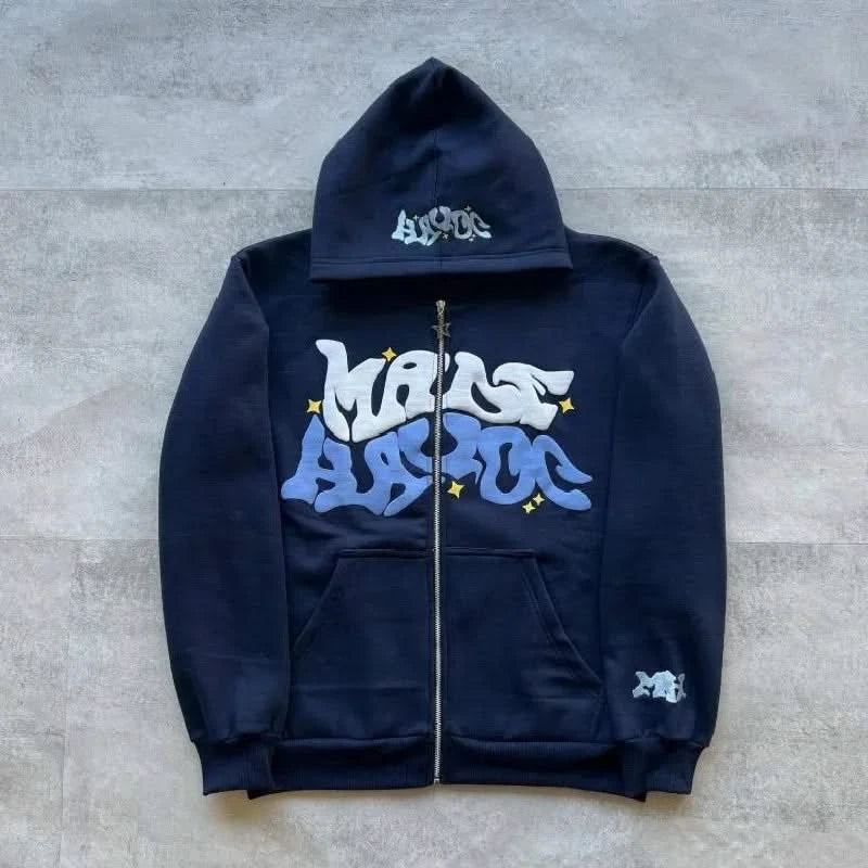 Y2K Letter Printed Hoodies Women Autumn Winter Harajuku Zip Up Hooded Sweatshirt