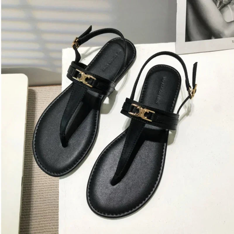 2025 Women's Flip Flops Summer New T Straps Simple Sandals Casual Flat Sandals  flat heel clip toes Roman outside Casual Shoes