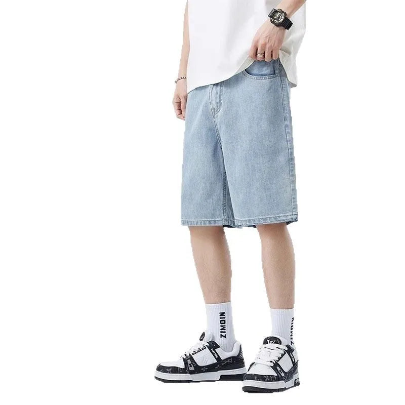 Summer men's seven inch jeans fashion design men's jeans slim fit straight leg short jeans casual loose wide leg denim shorts
