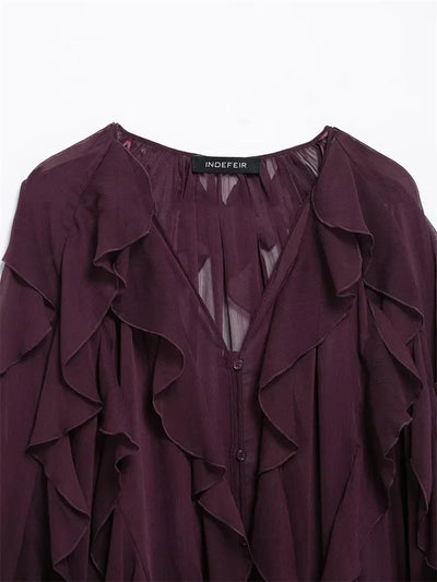 Ruffles Elegant Shirts & Blouses for Women 2025 Long Sleeve Semi-Transparent Tops For Women Spring Shirt And Blouse Top