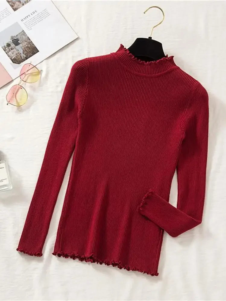 Mock Neck Clothes Knitted Woman Sweaters Pullovers Autumn Winter Basic Women's Jumper Slim Somen's Sweater Pull Long Sleeve