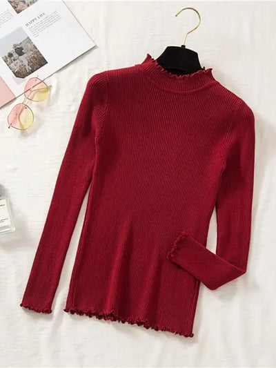 Mock Neck Clothes Knitted Woman Sweaters Pullovers Autumn Winter Basic Women's Jumper Slim Somen's Sweater Pull Long Sleeve
