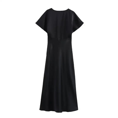 Women's Summer Dress 2025 New Elegant Fashion Slim V-neck Stain Long Dress Women Chic Comfortable Casual Dresses