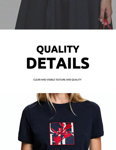 Women's T Shirts Short Sleeve O Neck Casual Flower Embroidery Design Cotton Female Tops Summer Women Tee Tops