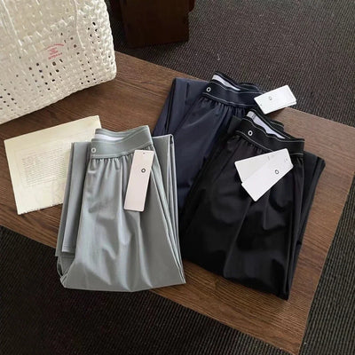 Women's Wide Leg Pants Elastic High Waist Casual Solid Sports Pants 2025 Fashion Yoga Fitness Summer Straight Trousers Women