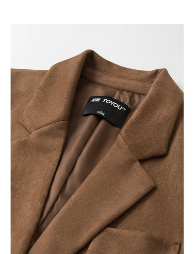 TOYOUTH Women Blazer 2025 Autumn New Barn Style Retro Brown Suede Lightweight Lapel Collar Single Breasted Button Suit Coat