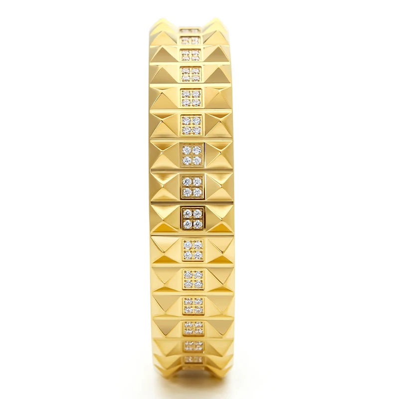 VAROLE Pyramid Bracelet For Women Gold Color Statement Cubic Zircon Bangle Stainless Steel Fashion Jewelry Pulseras Mujer