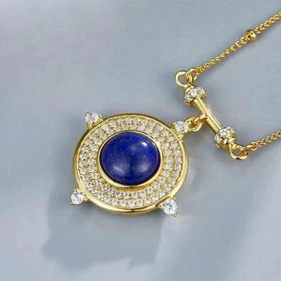 Classic Lapis Lazuli 925 Silver Gold Plated Pendant Necklace Natural  Zircon Stone Chic Choker Necklace Gift