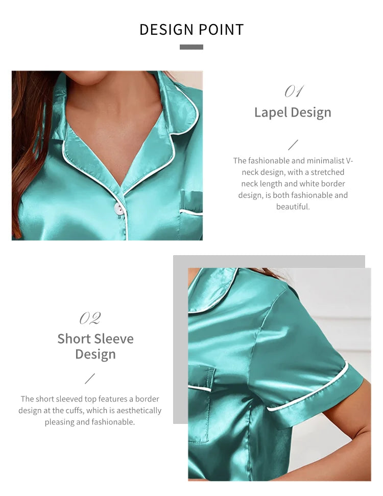 Women's Sleepwear Silk Satin Pajamas Set Button-Down Pyjama Shorts Suit Pijama Femme Loungewear Pj Sets Solid Color Home Clothes