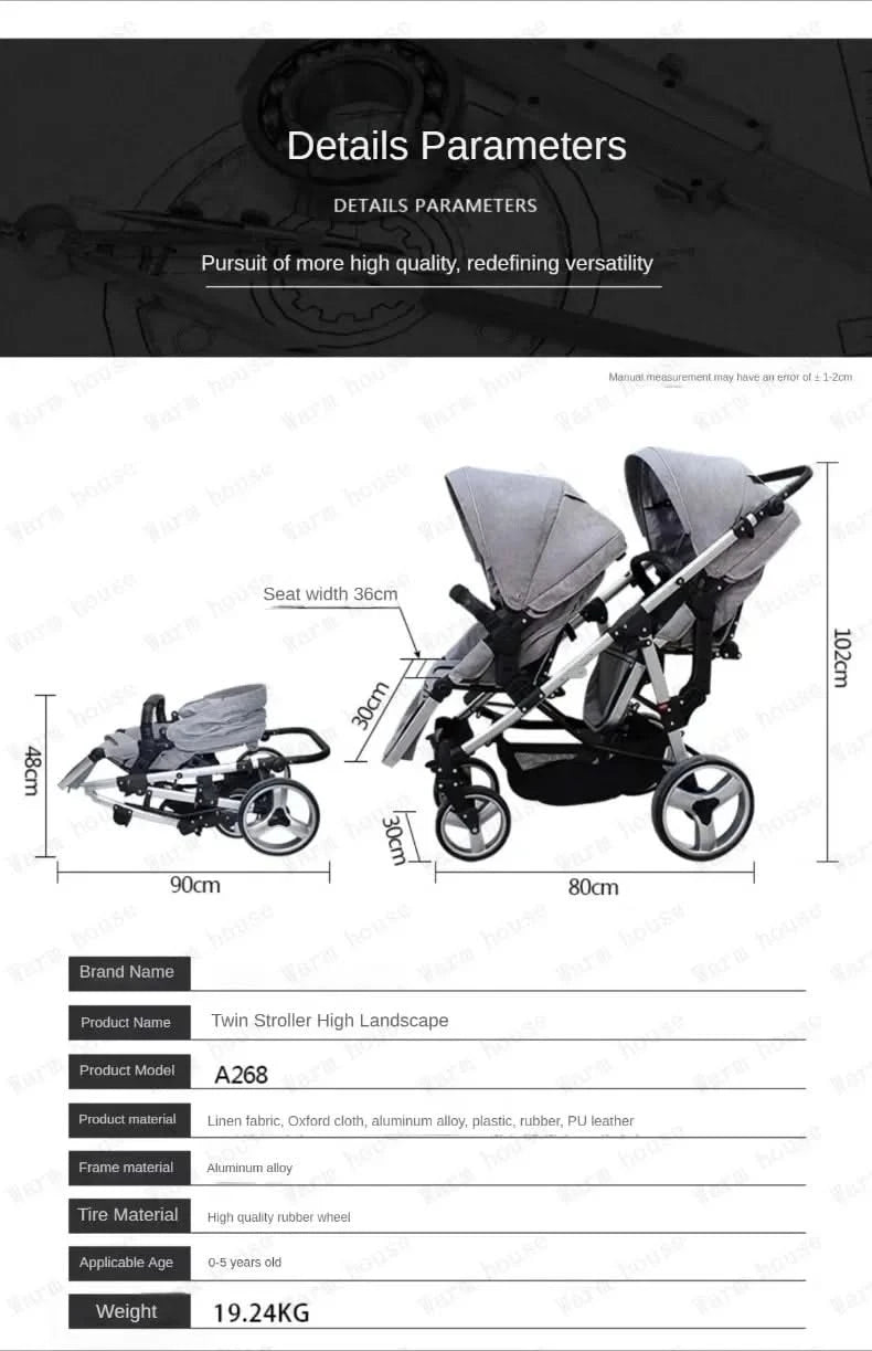 Twin Baby Stroller  Foldable, Two-way  Multifunctional Twin Baby Stroller,High View Baby Stroller Adjustable Armrests