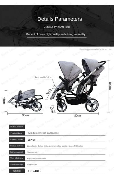 Twin Baby Stroller  Foldable, Two-way  Multifunctional Twin Baby Stroller,High View Baby Stroller Adjustable Armrests