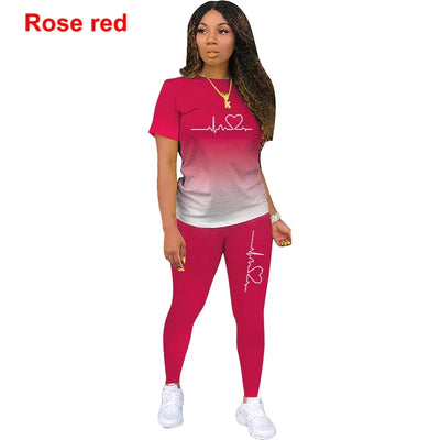 Summer Two Piece Set Women Tracksuits Sets ECG Printed T Shirt Pants Sports Suit For Women Clothing