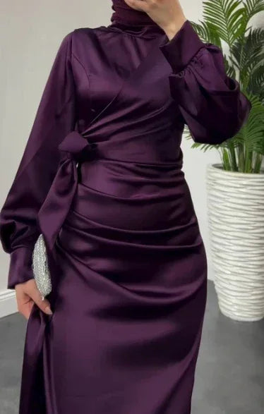 Dresses for Women 2024 Autumn Elegant Fashion Temperament Commuting Long Sleeves Round Neck Skinny Satin Party Evening Dress