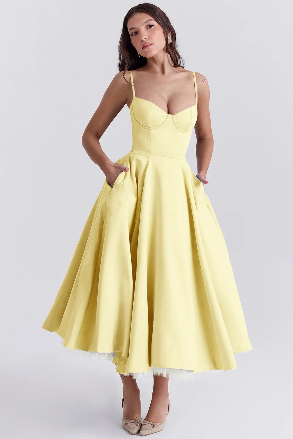 Summer haute couture Princess dress French mesh big swing double strap dress woman