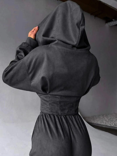 Sports leisure women's clothing hooded sweatshirt with zipper waistband Fashionable long-sleeved women's hooded sweatshirt