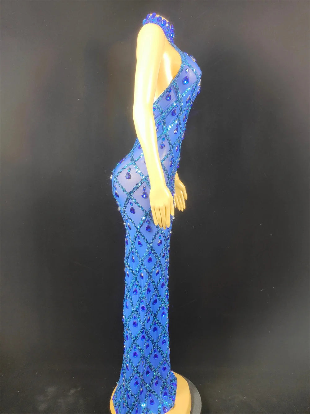 Women Sexy Stage Shining Rhinestone Sequins Dress Evening Prom Birthday Dress Transparent Performance Singer Club Host Dress