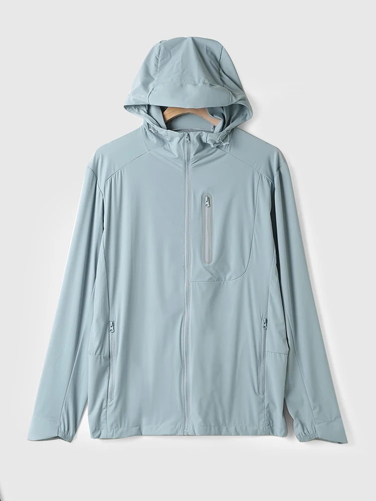 Men Summer Jacket UPF50+ UV Blocking Skin Coats Nylon/Spandex Breathable Quick Dry Light&Thin Sun Protection Hooded Windbreakers