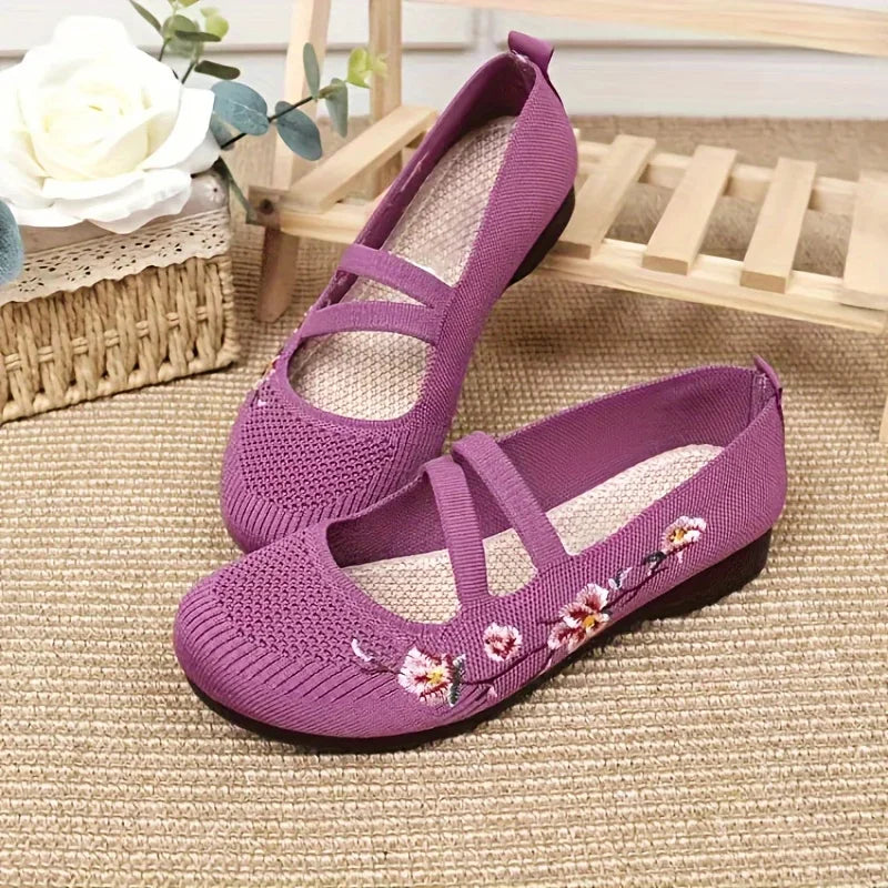 women's shoes Slip-on Flat Embroidered Shoes, Soft Sole Elastic Mom Shoes - women's summer shoes free shippiing shoes