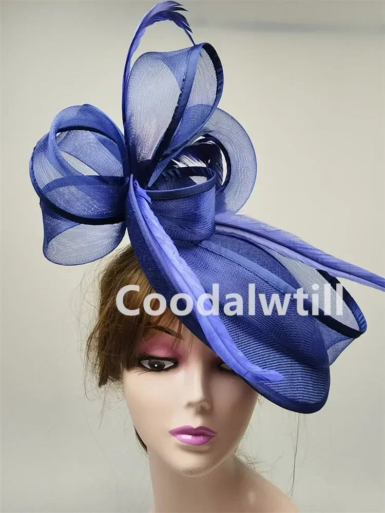 Royal Ascot Red Hair Fascinator Veils Hat Women Church Wedding Fascinaors Hat Headband Feather Derby Headpiece Ladies Chapeau