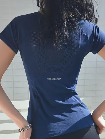 2025 Sports T-shirt women summer breathable sexy beauty back fitness wear quick dry running training short sleeve yoga top