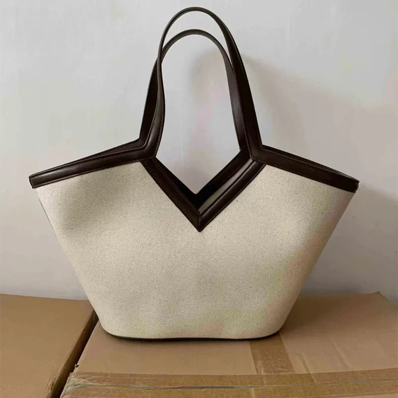 Fashion Brand Designer Tote Bags Light Luxury High-end V-shaped Handbag Simple Versatile Canvas Bag Large Capacity Shoulder Bags