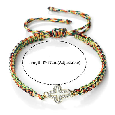 High Quality Crystal Hollow Cross Braided Bracelet Prayer Healing Bangle&Pulsera Chain Women Yoga Jewelry Gift