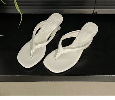 Women High-heeled Slippers 2025 Summer Clip Toe Flip Flop Fashion Pumps French Wedge Sandals Square Toe Ladies Shoes Sandalias
