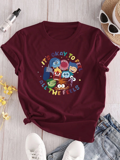 Women's Cartoon Graphic T-Shirts  Casual Crew Neck Short Sleeve Tops  Women's Clothing