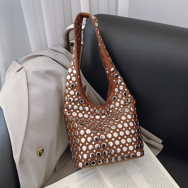 Designer Geometric Shoulder Bag For Women Top Brand Handbag Luxury Shiny Rivet Handmade Evening Clutch Bag Fashion Party Purse