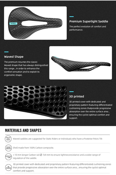 RYET 3D Printed Bike Carbon Saddle 140mm 142mm Super Light Road MTB Racing EVA Saddles Bicycle Seat Cushion Cycling Seating Part