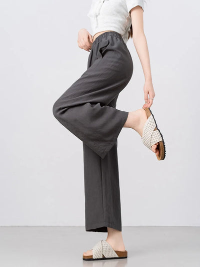 New Wide-leg Pants Women Clothing Summer Thin Loose Straight Casual Pants Solid High Waist Drape Nine-point Literary Pants