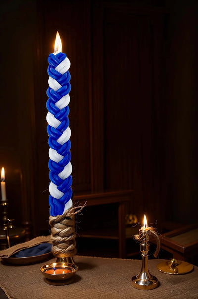 1PACK White and Blue Braided Candle Havdalah Candle Lighting Shabbat Candles Handcrafted Candles Judaica Gift