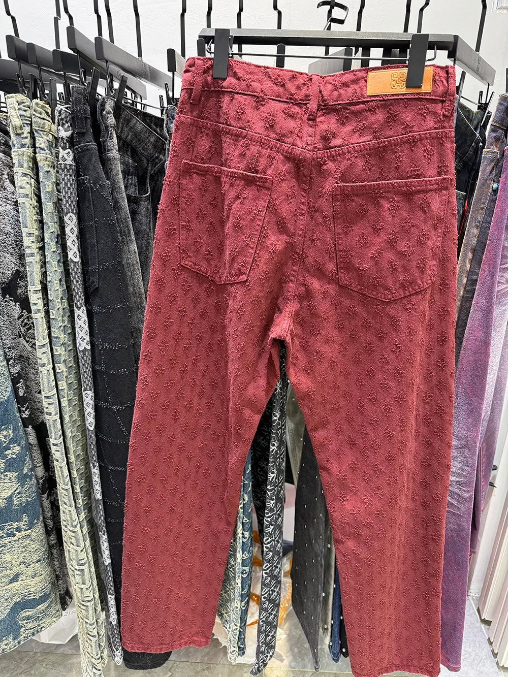 European Designer Jeans Men Ripped Holes Washed Baggy Pants New Fall Straight Fit Wide Leg Bottoms