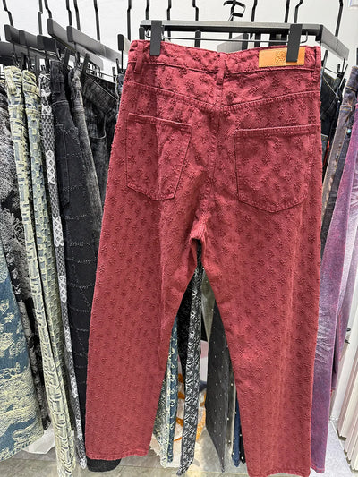 European Designer Jeans Men Ripped Holes Washed Baggy Pants New Fall Straight Fit Wide Leg Bottoms