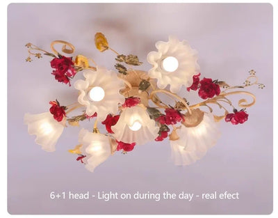 Home Decor Pastoral Retro LED Ceiling Lamp Warm Romantic Flower Chandeliers Fixtures for Living Room Bedroom Lighting Luminaire