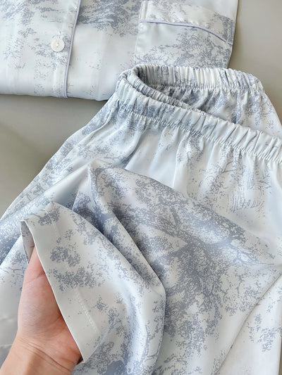 Fashion Elegant Female Pajamas Lounge Wear Set Sexy Print Flower Sleepwear Trouser Suits Spring Summer Loose Satin Home Wear
