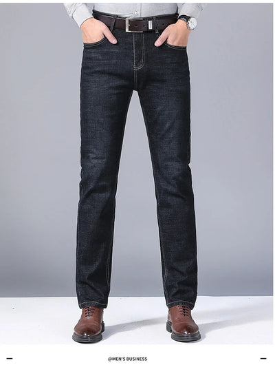 Men Fashion Straight Jeans Men 2025 New Stretch Slim Fit Pants Comfortable Soft Business Denim Trousers Male Brand Clothing