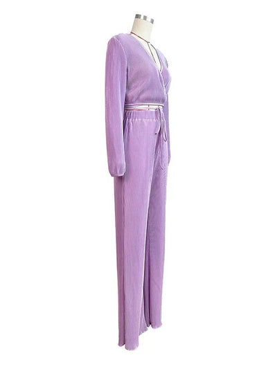 Casual Sets Womens Outfits Fall Clothes 2 Piece Lounge Set Draped Top and Elastic Wrap Pant Sets Outfits Wholesale Dropshipping