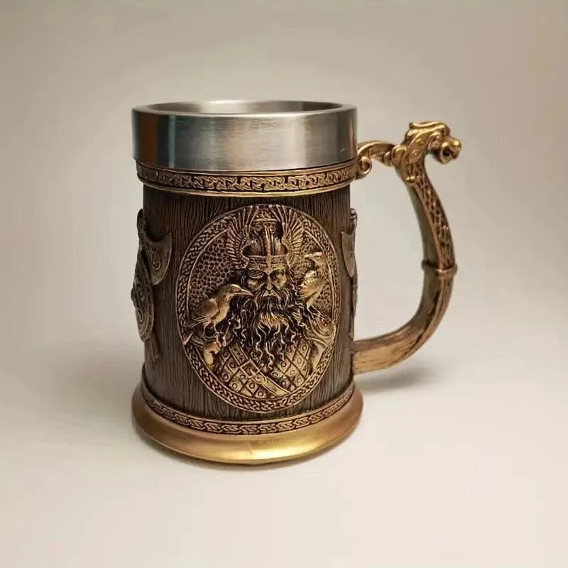 Coffee Beer Mugs Viking Retro 3D Personalized Stainless Steel Mug Big Capacity Water Cups Simulation Wooden Juice Cup Home Items